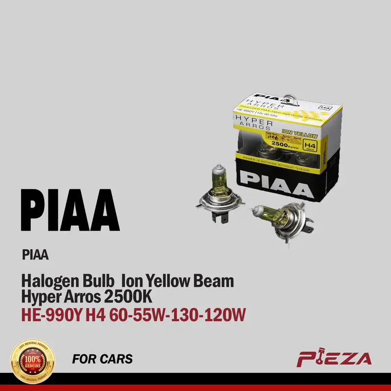 PIAA Hyper Arros 2500K Ion Yellow Beam HE-990Y H4 60/55W-130/120W Halogen Bulb