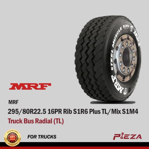 MRF Truck Bus Radial (TL) 295/80R22.516 PR RIB S1R6 Plus Tl/Mix S1M4