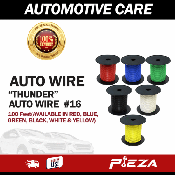 THUNDER AUTO WIRE #16 100 Feet (AVAILABLE IN RED, BLUE, GREEN, BLACK, WHITE & YELLOW)