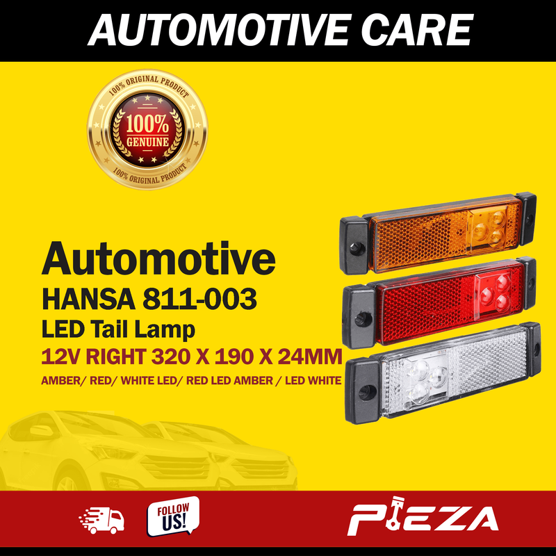 HANSA 811-003 LED Tail Lamp "12V RIGHT 320 X 190 X 24MM AMBER/ RED/WHITE LED /RED LED /AMBER /LED WHITE"