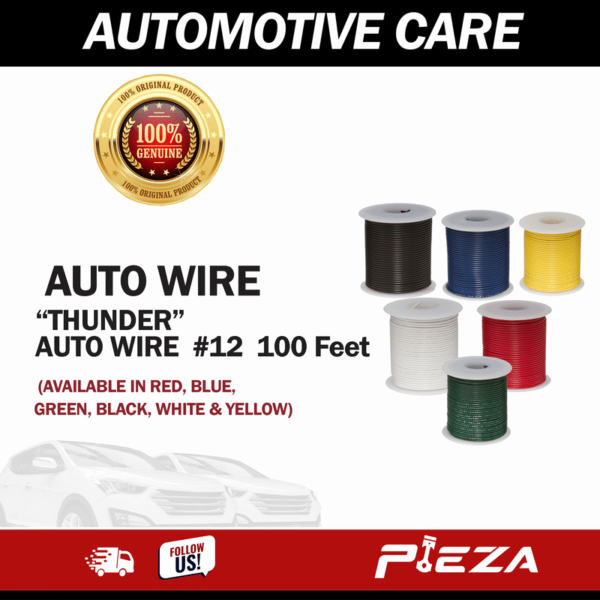 THUNDER AUTO WIRE #12 100 Feet (AVAILABLE IN RED, BLUE, GREEN, BLACK, WHITE & YELLOW)